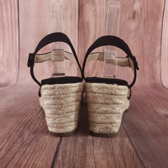 Vionic Ariel Womens Sz 7.5 Wide Black Suede Ankle Strap Wedge Espadrille Sandals - Picture 11 of 15